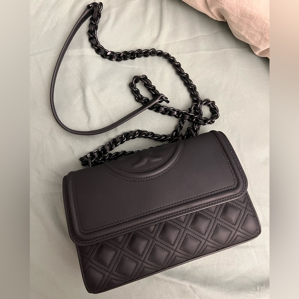 Tory Burch small Fleming black matte bag